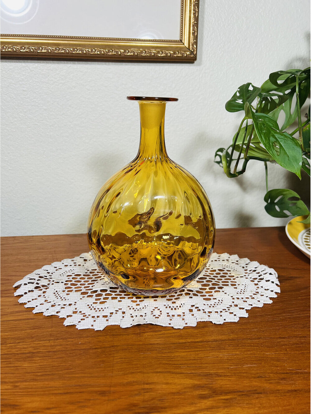 Vintage 1969 Blenko Lemon #6916 Handblown Amber Glass Decanter Rare MCM